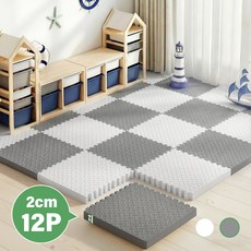 Soolink 스펀지 바닥 매트 두꺼운 층간소음 퍼즐매트 12P 거실 베란다 냉기차단 2cm, 12개, 그레이