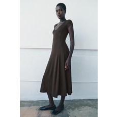 ZARA 리브드 롱 원피스 - 브라운