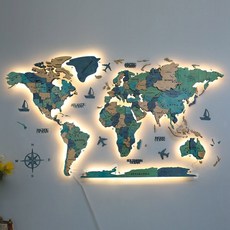 세계 지도 특대 여행용 세계여행 블루 장식 위성 어, 시안 라이트 스타일, 중