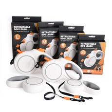 寵物牽引繩自動伸縮遛狗繩反光牽引帶狗狗牽引器狗繩子狗繩批髮, 新款白灰色,L號5米25-50KG, 1個