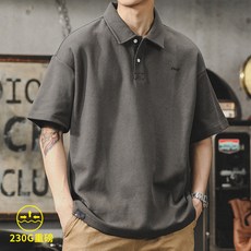 美式復古短袖 POLO衫 男生寬鬆翻領T恤 夏季潮牌重磅T恤
