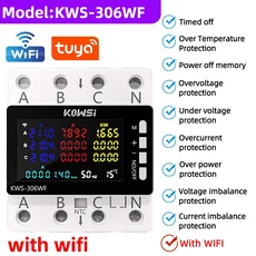 Wifi 전력 에너지 미터 AC 모니터 85 290V 80A 3 상 4 선 DIN 레일 저전압 보호기, 01 KWS 306WF with wifi