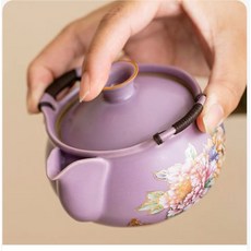 紫汝窯 鎏銀牡丹 手抓壺 旅行茶具套裝 一壺三杯, 1個, 紫汝手抓壺（牡丹）,200毫升