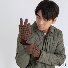 貝柔 毛線加絨觸控手套 箭格款 男用保暖手套