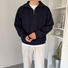 男款大尺碼寬鬆羅紋拉鍊針織衫