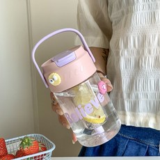 茶水分離吸管杯 提手便攜花茶杯, 1個, 粉色600ml（贈茶漏）單杯