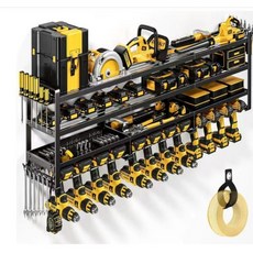 벽걸이형 전동공구 보관대 벽선반 강력 고강도 드릴 선반 미니수납함 활용, 1단, 블랙 - 4층 12지지대