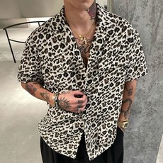 COSYEVNO 남성 루즈핏 반팔 셔츠 레오파드 캐주얼 LFHnstx-5