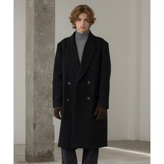 데꼬로소 DECOROSO 리브 피크드 라펠 울 더블 코트 블랙
