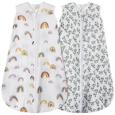 BSTOPPT 2팩 아기 수면 주머니 18-24개월 100 유기농 면 모슬린 침낭 양방향 지퍼 웨어러블 담요 (플라워 체리 XL)464635