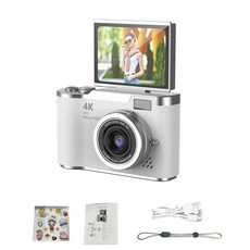컴팩트 4K 디지털 카메라 셀피 180 48MP 8배 CCD 학생용 스크린 플립 해상도, 16GB TF CARD, LK007 Green
