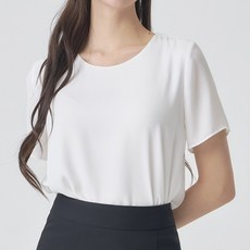 더웨이나인 여성 반팔 블라우스 면접 여름 흰색 쉬폰 플레어라운드일자