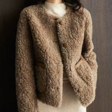 오스틱니 (우아한 추천) 여성 빅사이즈 라운드넥 뽀글이 숏 털코트 자켓 겨울 날씬해보이는 슬림핏 융털 후리스 아우터 따뜻한 외출 큰옷 여성의류 단아한 데일리 퍼 잠바 77