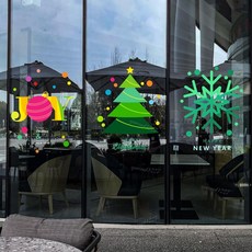 優選好物 聖誕節創意簡約彩色裝飾靜電貼紙店鋪門面玻璃門櫥窗窗花玻璃貼紙, XM79B,大