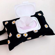 연시네 휴대용 물티슈 파우치 가방, 블랙꽃, 1개