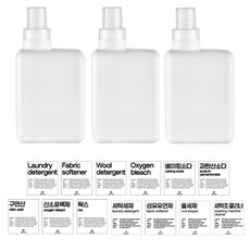 뉴앤룩 용량이 보이는 세제 리필용기 1L + 방수스티커13종, 화이트, 3개