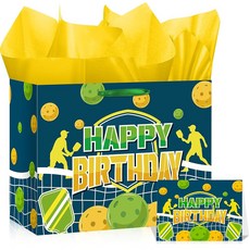 피클볼 파티용 인사말 카드와 휴지가 포함된 루필엑스 장식용 가방 생일 선물 파티 (파란색) 포장지, Blue