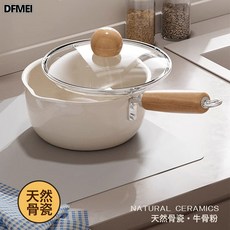 DFMEI 家用骨瓷陶瓷釉不粘鍋熱奶鍋易清洗一人食小鍋小湯鍋煮奶鍋泡麪鍋, 1個, 16陶瓷白奶鍋/雙導口+鋼化蓋, 如圖