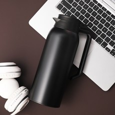 保溫水壺 1.5L大容量 雙層不鏽鋼 按壓式 長效保溫 辦公家用 便攜設計 防漏密封+黑色+1.5L, 1個, 1L, 黑色:1.5L