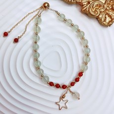 【許願精靈】水晶手串設計款 葡萄石 南紅 星星配件 設計款 手鍊 設計款首飾 能量水晶 磁場, 1個, 葡萄石設計款