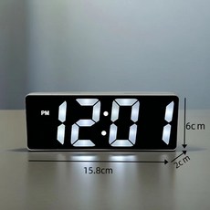 夜光鏡面時鐘ins桌面鐘錶時間表擺臺式擺件led數字顯示器電子鬧鐘, 白殼黑屏款:如图
