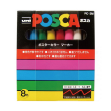 uni POSCA 水性麥克筆 PC-3M8C 8色組, 1個, PC-3M8C細圓芯8色（現貨）, 藍色、淺藍色、綠色、黃色、紅色、桃色、白色、黑色