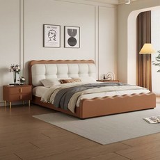 루스리더 프렌치식 럭셔리 푹신푹신 쿠션 원목 PU 가죽 침대 (메트리스 제외) MG5, 브라운