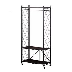 免安裝三四五層摺疊置物架附輪可移動收納架 廚房浴室多用途置物層架 白色免組裝置物架, 衣架, 3層