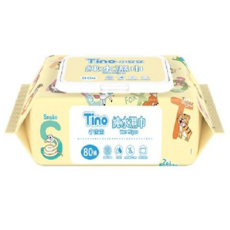 Tino純水濕巾80抽，無酒精無香精，加蓋保濕，寶寶適用，動物字母圖案, 1個, 80抽, 1g