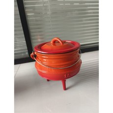 주철 에나멜 네덜란드 오븐 삼각 캠핑용 받침대 냄비 야외 포트지, 오렌지