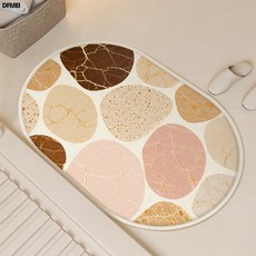 DFMEI 浴室地墊 仿亞麻吸水防滑腳墊, 1個, 彩石漫語-橢圓