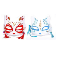 여우 고양이 가면 2종 세트 코스프레 파티 마스크, 1세트, 레드,블루