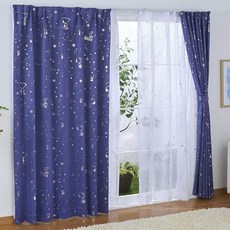 땅콩 스누피 SNOOPY 2급 차광 차열 커튼 + 레이스 커튼 4장 세트 밤하늘 폭 100×200cm 길이 KO-5KO-6