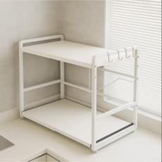 하믄 인출식 레일 너비 조절 슬라이딩 전자레인지 선반 밥솥 거치대, 실버, 2단