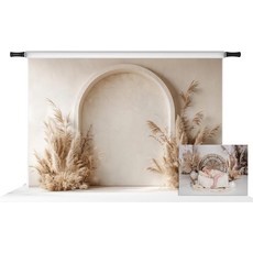 임신한 베이지색 벽 배경을 위한 케이트 7x5피트 보호 아치 팜파스 잔디 배경, 7x5ft