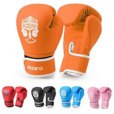 Redipo 용 포함 복싱 장갑 스폰지 폼 트레이닝 스파링 어린이 및 청소년을 위한 타이 킥복싱 만 3세에서 9세 에게 적합, 주황색
