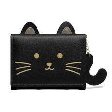 [ 863070 ] 선웰 패션 작고 귀여운 컵케이크 아이스크림 3단 지갑 슬림 동전 현금 포켓 ID 창문 카드 홀더 여성용 여아용 블랙 고양이 꼬리, 검정색
