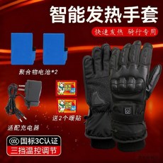 加熱 摩托車手套 手背手指發熱 保暖手套 男女戶外, 黑騎士騎行手套,一雙手套【無電池無充電器】