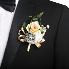 西式婚禮伴郎伴娘結婚胸前花姐妹手腕花婚禮全套家人胸花高檔父母襟花, 黃色（H618胸花）, 1個