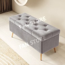 수납 소파 벤치형 벨벳 일자형 등받이없는 긴의자, 라이트 그레이, 길이 80 폭 40 높이 45