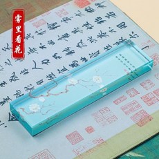 桃園出貨 鎮尺硯 創意 水晶玻璃鎮紙壓書神器 鎮尺 書法壓紙石瑞鶴圖千里江山圖蘭亭序, 1個, 大號霧裡看花