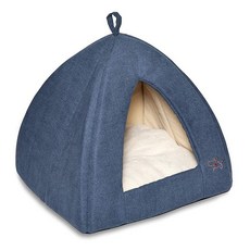 Best Pet Supplies Cat Bed for Indoor Cat Domed Tent House with Removable Pillow Covered Cat Cave, Navy