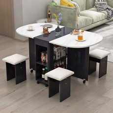 이동식 접이식 조리대 작업대 화이트 바퀴 미니 1 2월넛 화이트/직사각형 식탁, 45 타원형 1 2 4 의자 파우치 볼드체크 백리석