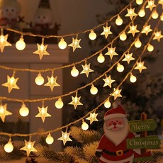 SASAKO 감성캠핑 LED 줄조명 앵두전구 크리스마스 장식등 파티라이트 정원 카페 야외조명 크리스마스조명 방수 줄조명 USB/배터리 양용형, 1개, 작은 공+별(10m 80구)