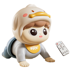 電動爬行玩具 音樂益智玩具 寶寶學步玩具, 1個, 【豪華遙控版+217個內容】藍色鴨鴨