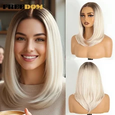 여성용 프리덤 플러킹 합성 레이스 프론트 가발 옴브레 브라운 숏 밥 6x4 착용 간편 글루리스, 01 16인치, 03 NT10A-H56C