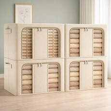 라온프리 대용량 접이식 와이어 리빙박스, 라이트 카키, 4개