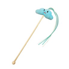 汪喵日總匯 逗貓棒 昆蟲系列 木桿長桿 自嗨吸盤款 雲朵月亮星星造型, 有喵病 木桿逗貓棒-木珠雲朵, 1個