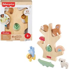 Fisher-Price 나무 쌓기 장난감 밸런스 트리 발달 놀이를 위한 나무 조각 10개 미취학 아동용 만 3세 이상, Fisher-Price 나무 쌓기 장난감 밸런스 트리,