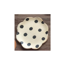 sunny-craft 圓點陶瓷缽/盤系列作品，可愛餐具，日式風格, 4 花皿 5寸-霧米水玉, 1個